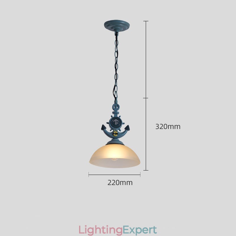 One Light Blue Rustic Artistic Retro Antique Pendant Light with Glass Shade