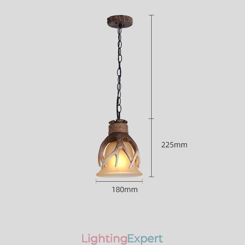 One Light Rustic Artistic Retro Antler Antique Pendant Light with Glass Shade