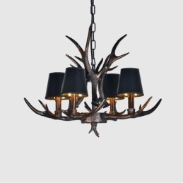 4 Light Black Rustic Artistic Retro Antler Antique Chandelier with Shades