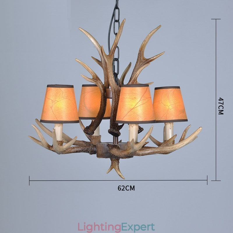 4 Light Rustic Artistic Retro Antler Antique Chandelier with Shades
