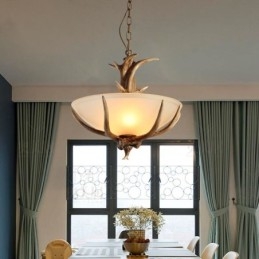 One Light Rustic Artistic Retro Antler Antique Pendant Light with Glass Shade