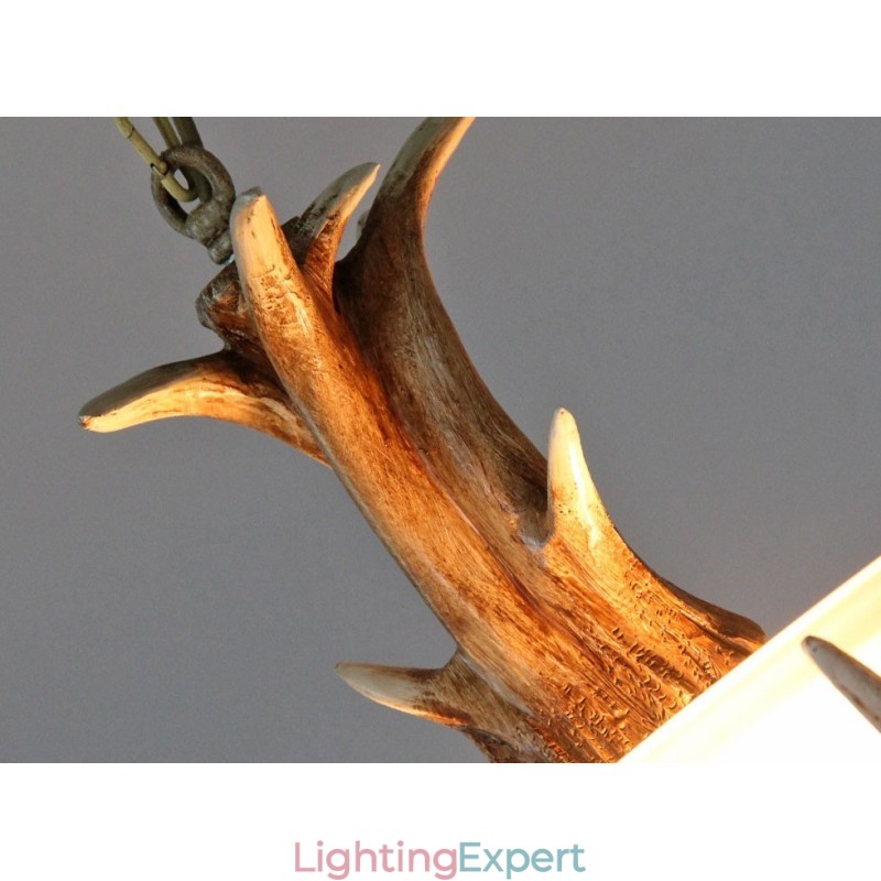 One Light Rustic Artistic Retro Antler Antique Pendant Light with Glass Shade