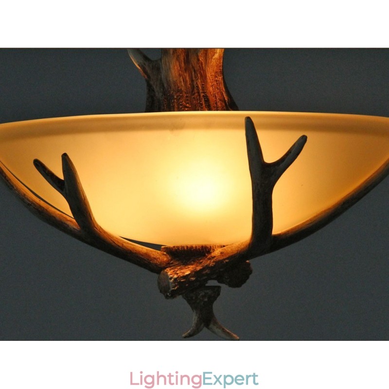 One Light Rustic Artistic Retro Antler Antique Pendant Light with Glass Shade