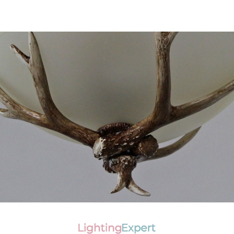One Light Rustic Artistic Retro Antler Antique Pendant Light with Glass Shade