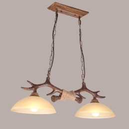 2 Light Brown Rustic Artistic Retro Antler Antique Pendant Light with Glass Shade