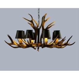 8 Light Black Rustic Artistic Retro Antler Antique Chandelier with Shades