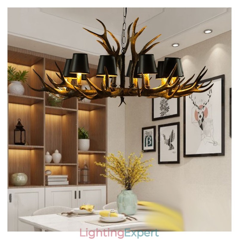Retro Antler Antique Chandelier with Shades