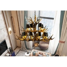15 Light Black Rustic Artistic Retro Antler Antique Chandelier with Shades