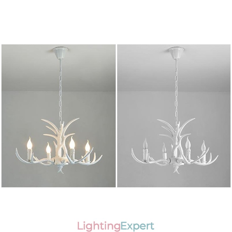 4 Light White Rustic Artistic Retro Antler Antique Chandelier