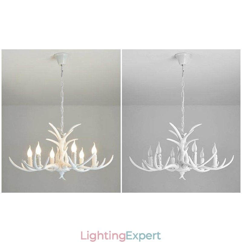6 Light White Rustic Artistic Retro Antler Antique Chandelier