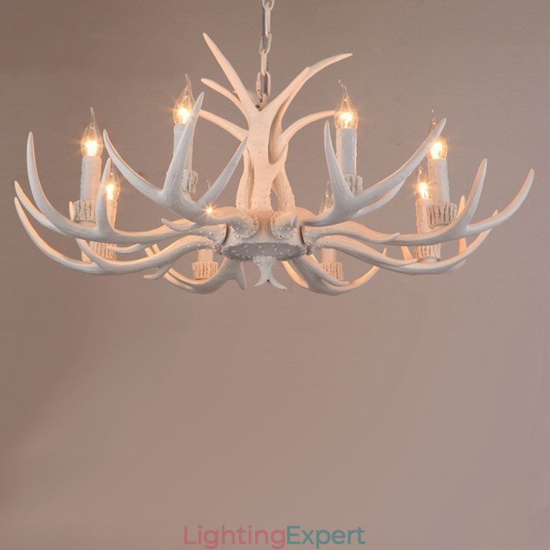 8 Light White Rustic Artistic Retro Antler Antique Chandelier