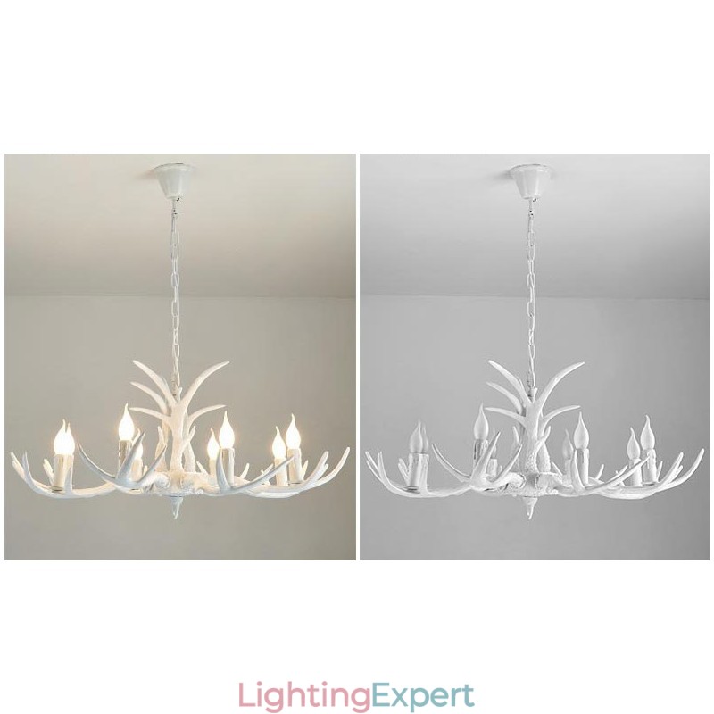 8 Light White Rustic Artistic Retro Antler Antique Chandelier