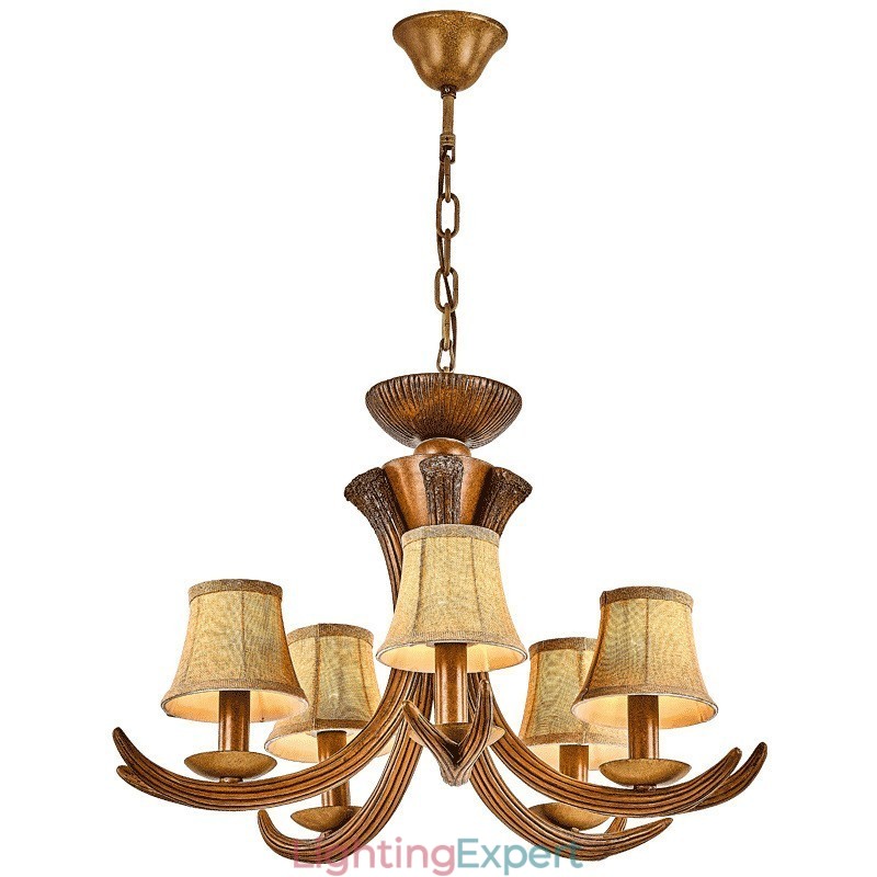 5 Light Rustic Artistic Retro Antler Antique Chandelier with Shades