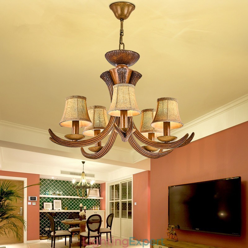 5 Light Rustic Artistic Retro Antler Antique Chandelier with Shades