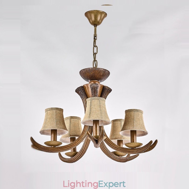 5 Light Rustic Artistic Retro Antler Antique Chandelier with Shades