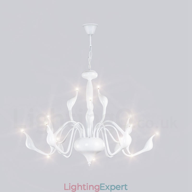 15 Light White Modern Contemporary Electroplated Metal Chandelier