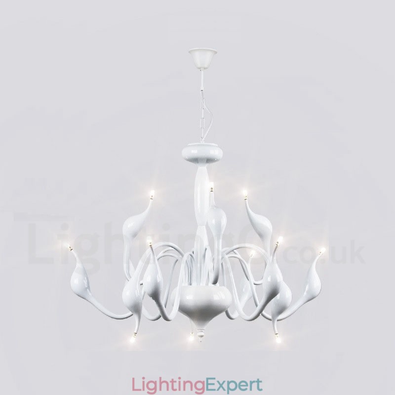 12 Light Modern Swan White Metal Chandelier Pendant Light