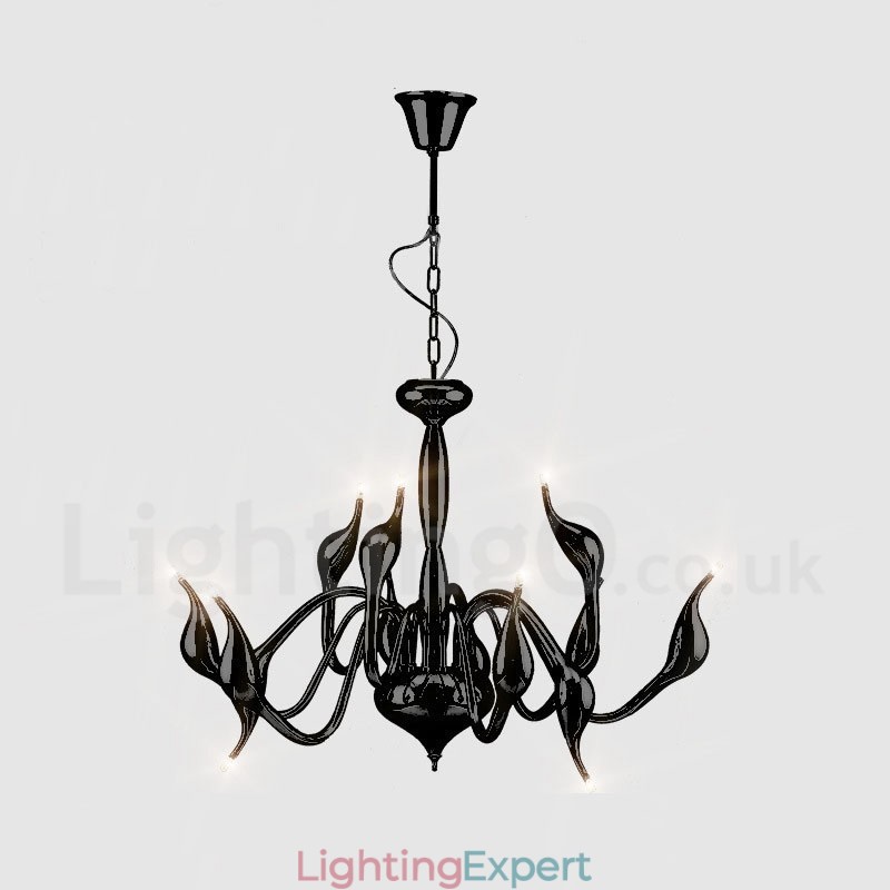 12 Light Modern Swan Black Metal Chandelier Pendant Light