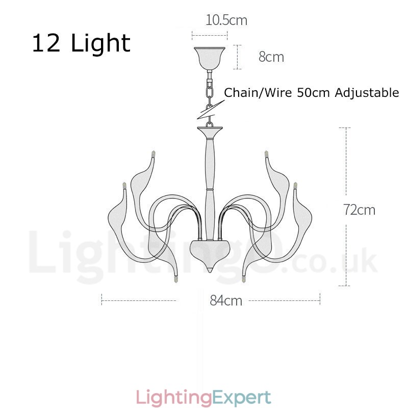 12 Light Modern Swan Black Metal Chandelier Pendant Light