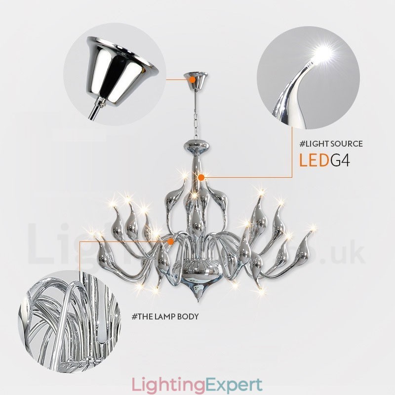 18 Lights Stainless Post Modern Swan Chandelier Light G4 Chrome Finished