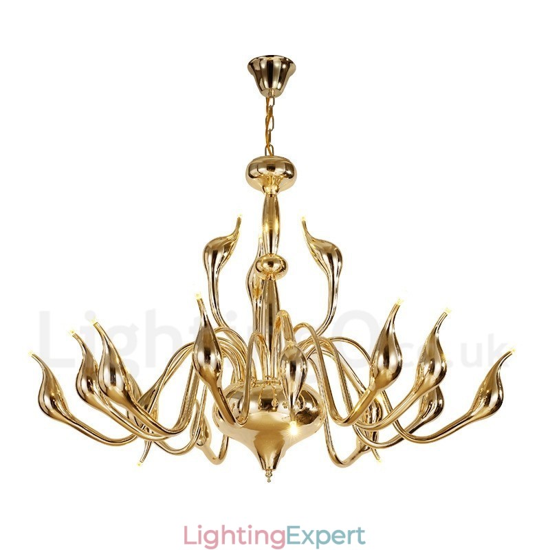 18 Lights Stainless Post Modern Swan Chandelier Light G4 Gold Finished