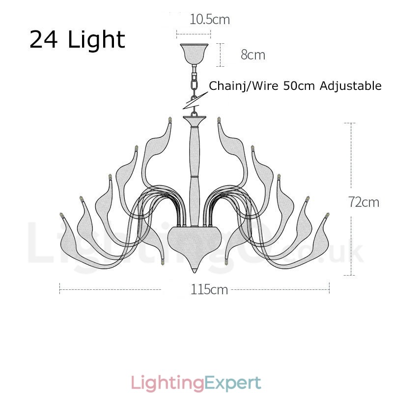 24 Lights Modern Swan Chandelier Light G4 White Plating