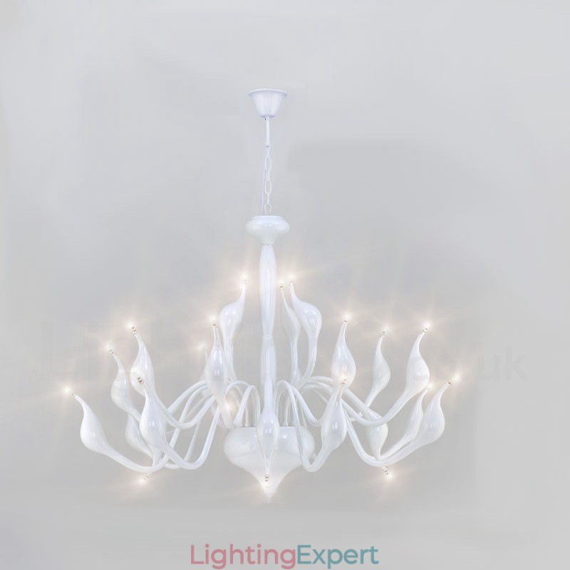 24 Lights Modern Swan Chandelier Light G4 White Plating