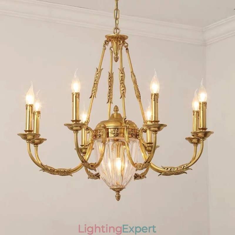 Luxury French All Copper Crystal Chandelier Lamp Dining luminaire Chandelier