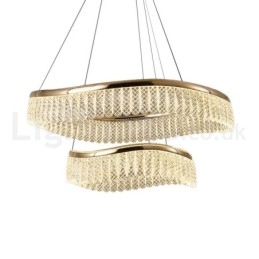 Square Crystal Pendant Light 1 2 Rings K9 Crystal Indoor Ceiling Luminaire