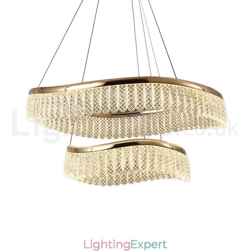 Square Crystal Pendant Light 1 2 Rings K9 Crystal Indoor Ceiling Luminaire