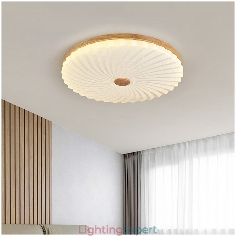 Nordic Round Simple Modern Solid Wood Flush Mounted Ceiling Light