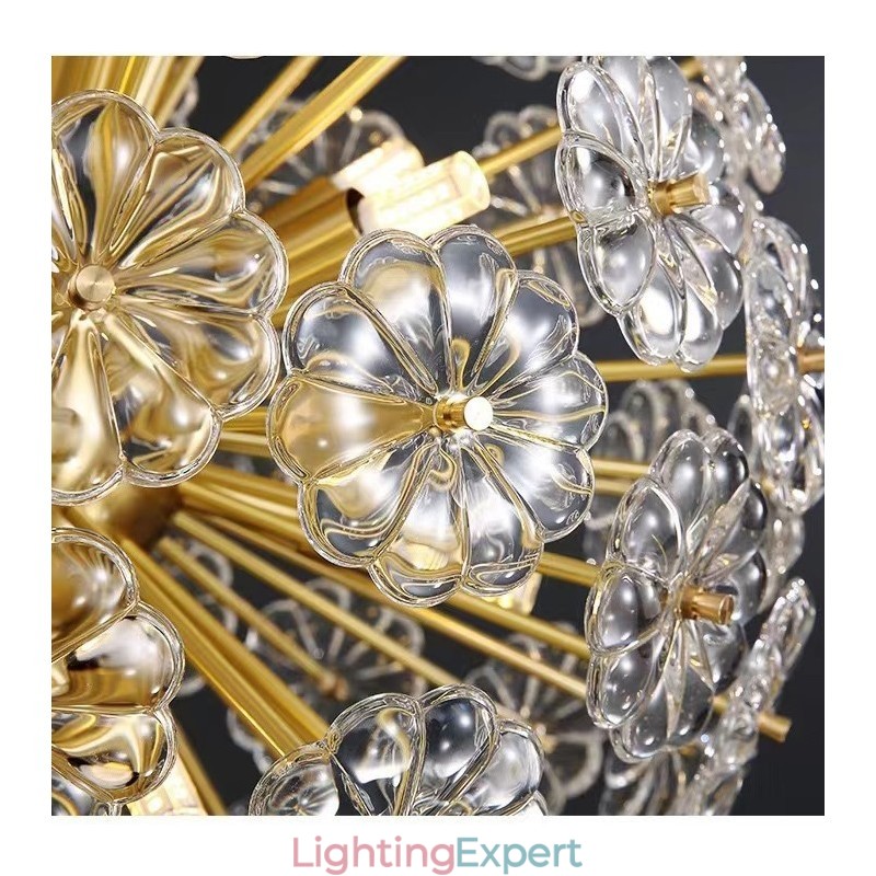 Nordic Spherical Brass Dandelion Crystal Pendant Light
