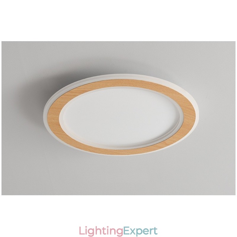 Round Wood Modern Flush Mount Ceiling Light Indoor Lighting Fixture