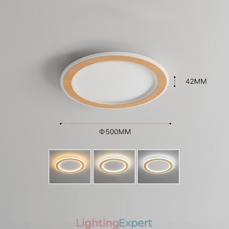 Round Wood Modern Flush Mount Ceiling Light Indoor Lighting Fixture