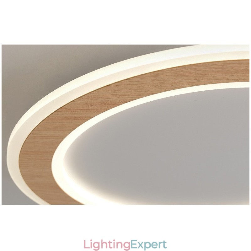Round Wood Modern Flush Mount Ceiling Light Indoor Lighting Fixture