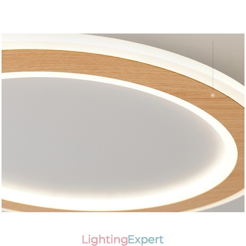 Round Wood Modern Flush Mount Ceiling Light Indoor Lighting Fixture