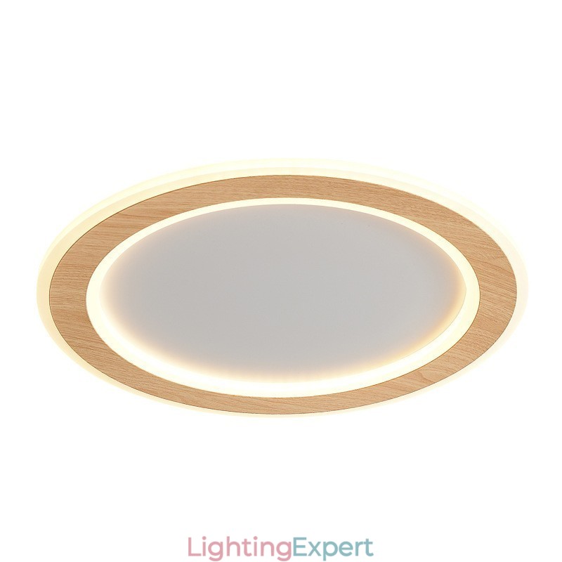 Round Wood Modern Flush Mount Ceiling Light Indoor Lighting Fixture
