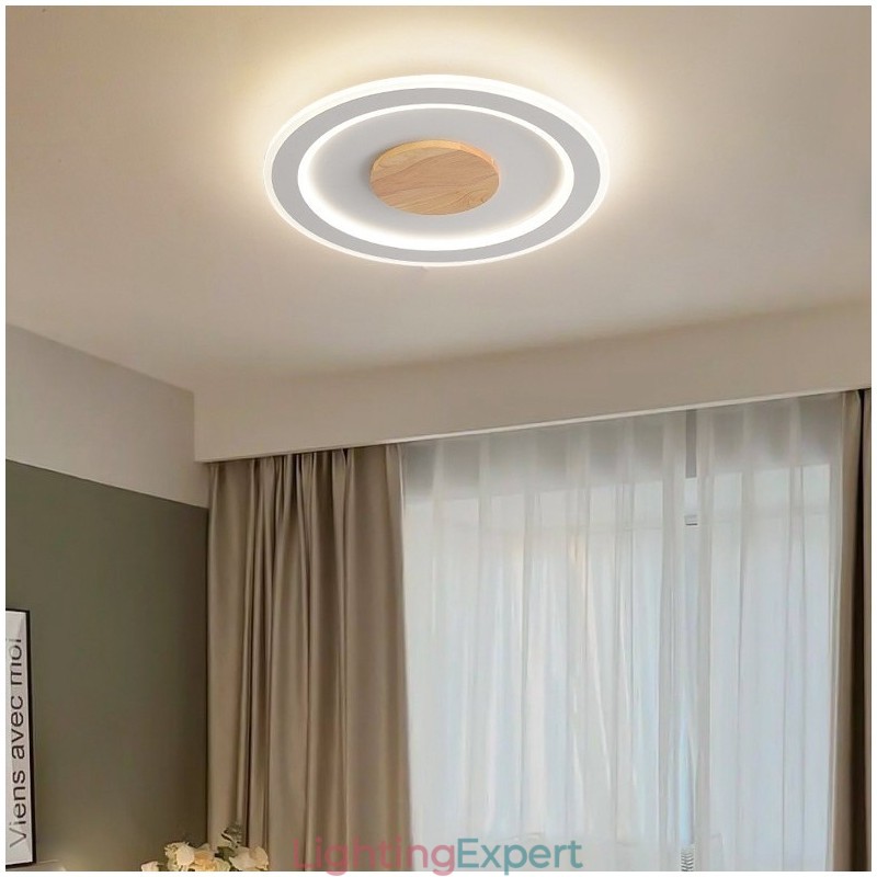 Round Wood Modern Flush Mount Ceiling Light Indoor Lighting Fixture