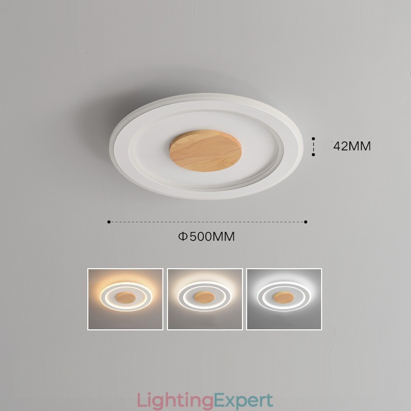 Round Wood Modern Flush Mount Ceiling Light Indoor Lighting Fixture