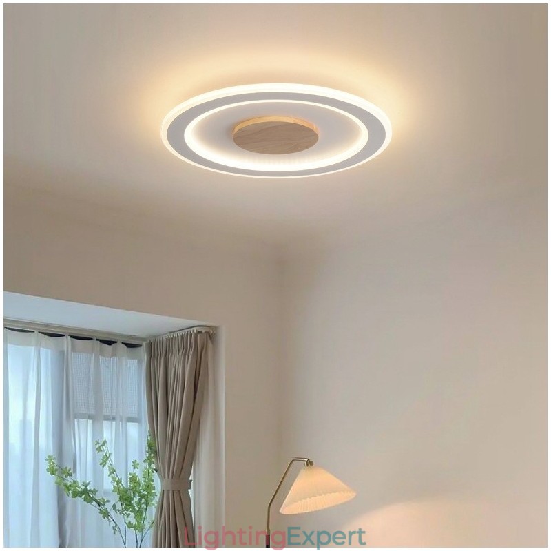 Round Wood Modern Flush Mount Ceiling Light Indoor Lighting Fixture