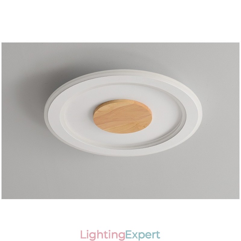 Round Wood Modern Flush Mount Ceiling Light Indoor Lighting Fixture