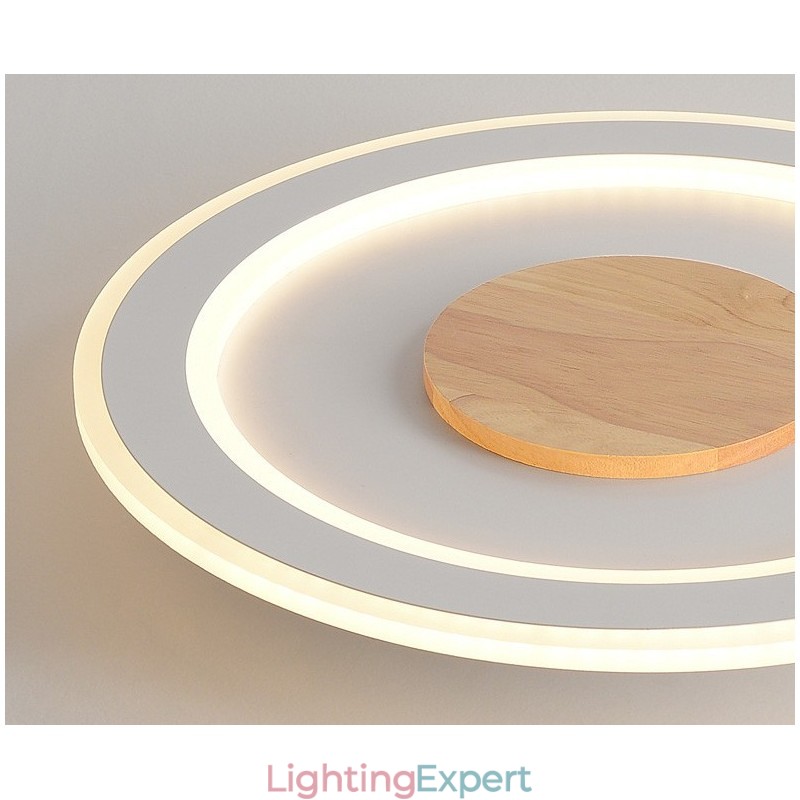 Round Wood Modern Flush Mount Ceiling Light Indoor Lighting Fixture