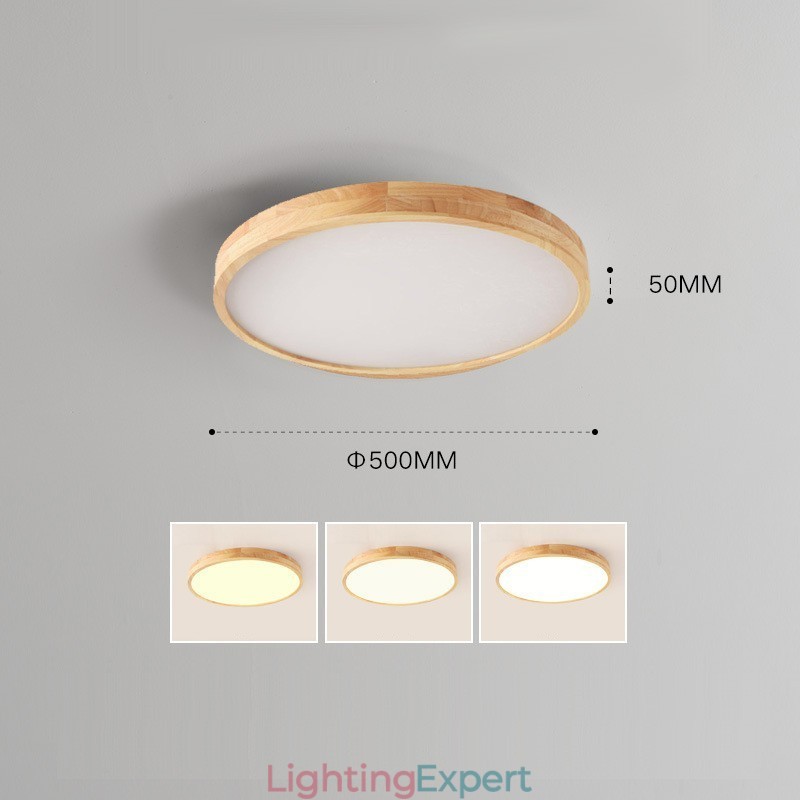Round Wood Modern Flush Mount Ceiling Light Indoor Lighting Fixture