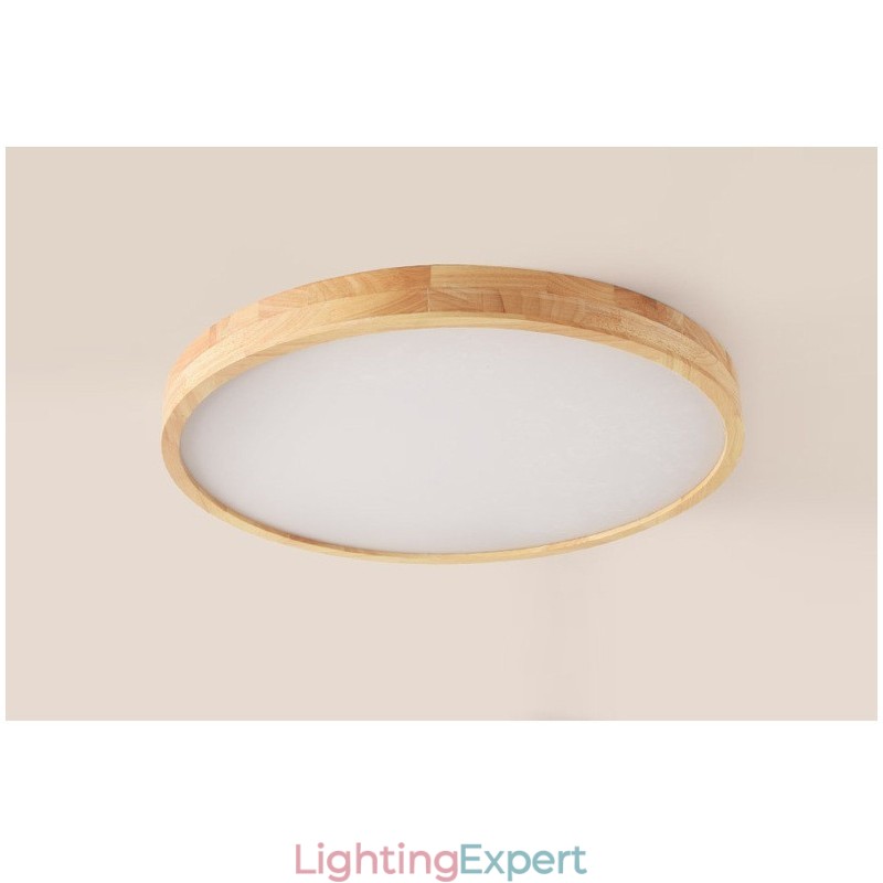 Round Wood Modern Flush Mount Ceiling Light Indoor Lighting Fixture