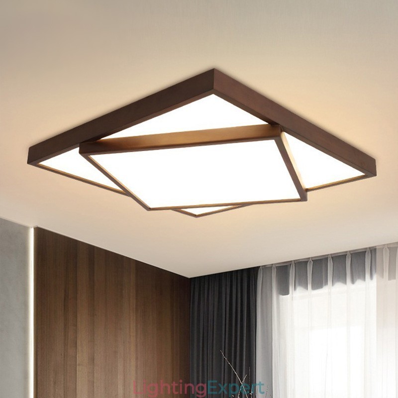 Two Tiers Square Black Walnut Wood Modern Contemporary Nordic Style Flush Mount Wood Ceiling Light Also Can Be Used As Wall Light