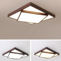 Two Tiers Square Black Walnut Wood Modern Contemporary Nordic Style Flush Mount Wood Ceiling Light Also Can Be Used As Wall Light