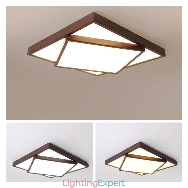 Two Tiers Square Black Walnut Wood Modern Contemporary Nordic Style Flush Mount Wood Ceiling Light Also Can Be Used As Wall Light