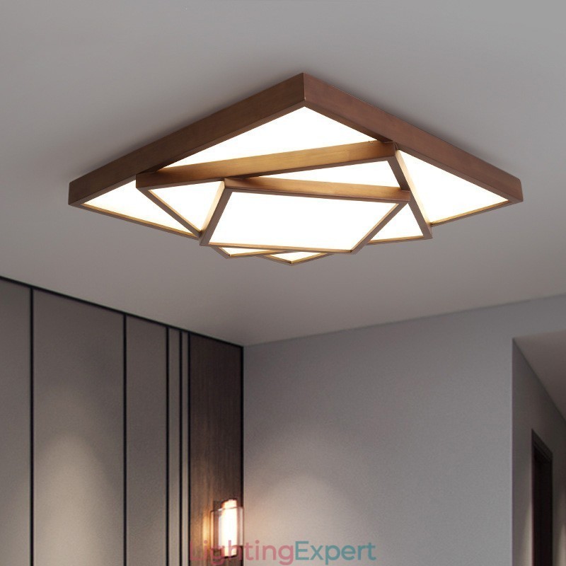3 Tiers Square Black Walnut Wood Modern Contemporary Nordic Style Flush Mount Wood Ceiling Light Also Can Be Used As Wall Light