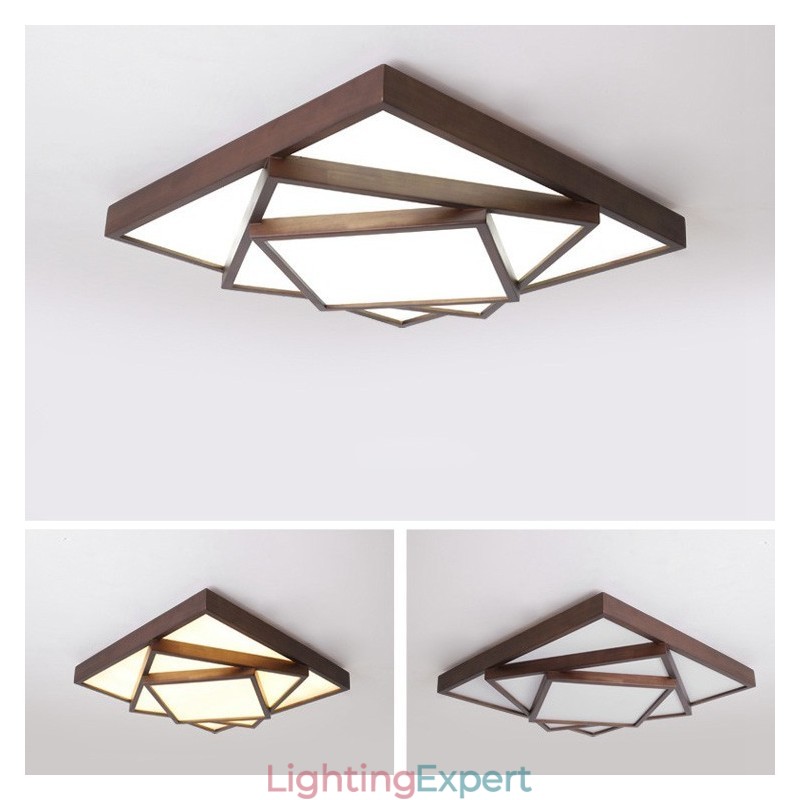 3 Tiers Square Black Walnut Wood Modern Contemporary Nordic Style Flush Mount Wood Ceiling Light Also Can Be Used As Wall Light