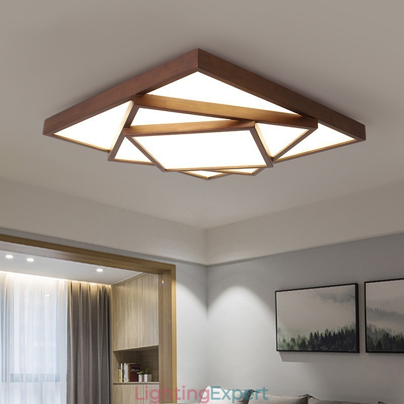 3 Tiers Square Black Walnut Wood Modern Contemporary Nordic Style Flush Mount Wood Ceiling Light Also Can Be Used As Wall Light